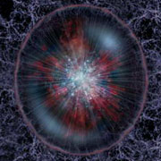 Так в представлении художника галактика взрывается "Суперветром" (иллюстрация PPARC/David Hardy).