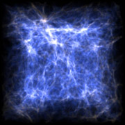 Распределение тёмной материи в одном из численных опытов по гипотетическому "развитию" Вселенной (иллюстрация с сайта access.ncsa.uiuc.edu).