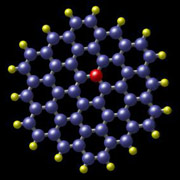 Полициклический ароматический углеводород с атомом азота. Азот - красный, углерод - синий, водород - жёлтый цвет (иллюстрация NASA).