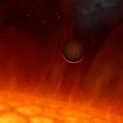 Звезда у планеты V 391 Pegasi во время пика фазы красного гиганта около 100 миллионов лет назад, вероятно, выглядела так (иллюстрация HELAS/Artist Mark Garlick).