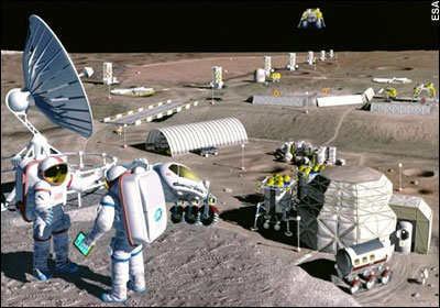 An artist's impression of an European Space Agency mission station on the moon
