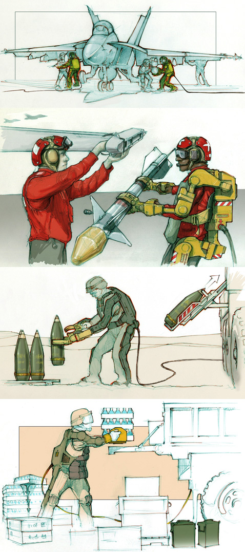 Первыми пользователями экзоскелета в армии будут всегда трезвые грузчики (иллюстрации Raytheon Sarcos).
