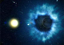 Черная дыра и ее желтая звезда-компаньон. Рисунок с сайта www.spaceflightnow.com