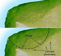 Следы кратера Чиксулуб. Иллюстрация с сайта www.jpl.nasa.gov