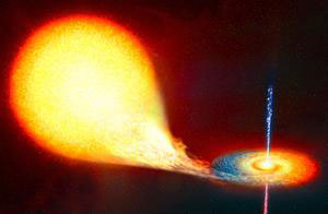 Художественное представление двойной системы с чёрной дырой(изображение ЕКА)